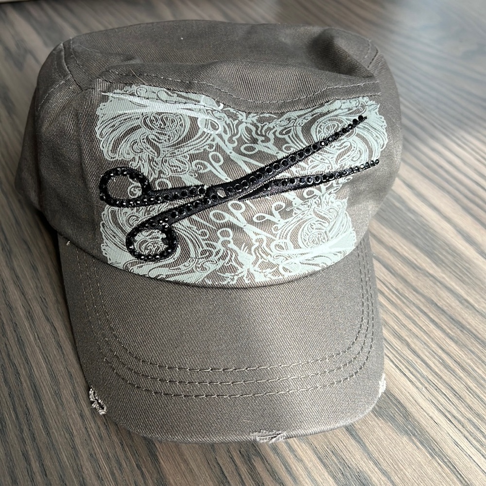 Gray Military Style Hat with Paisley Design